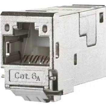 METZ CONNECT 130910-I moduł keystone Cat.6A ekranowany RJ45, IDC bez narzędzi, wejście kablowe 90°, 10G, 500MHz, odlew cynkowy, srebrny 130910-I-90