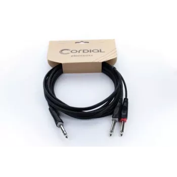 Cordial 14876 Kabel Y Adapter Audio 6,3mm Jack Stereo na 2x 6,3mm Jack Mono 1m Czarny