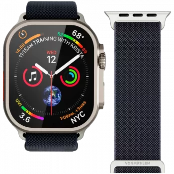 VONMÄHLEN Classic Nylon Loop pasek do zegarka Apple Watch 44/45/46/49mm, granatowy, uniwersalny rozmiar