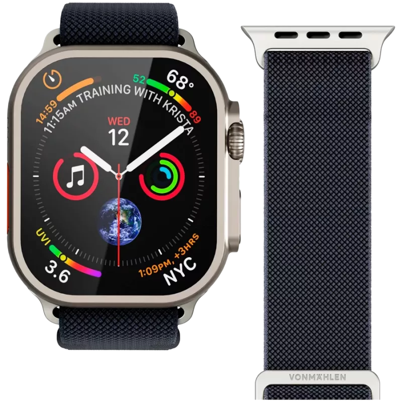 VONMÄHLEN Classic Nylon Loop pasek do zegarka Apple Watch 44/45/46/49mm, granatowy, uniwersalny rozmiar