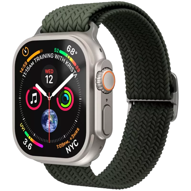 VONMÄHLEN Pleciona pętla do Apple Watch 44/45/46/49mm, oliwkowa