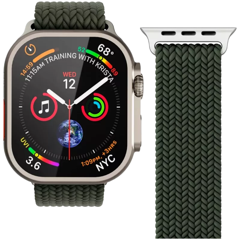 VONMÄHLEN Pleciona pętla do Apple Watch 44/45/46/49mm, oliwkowa
