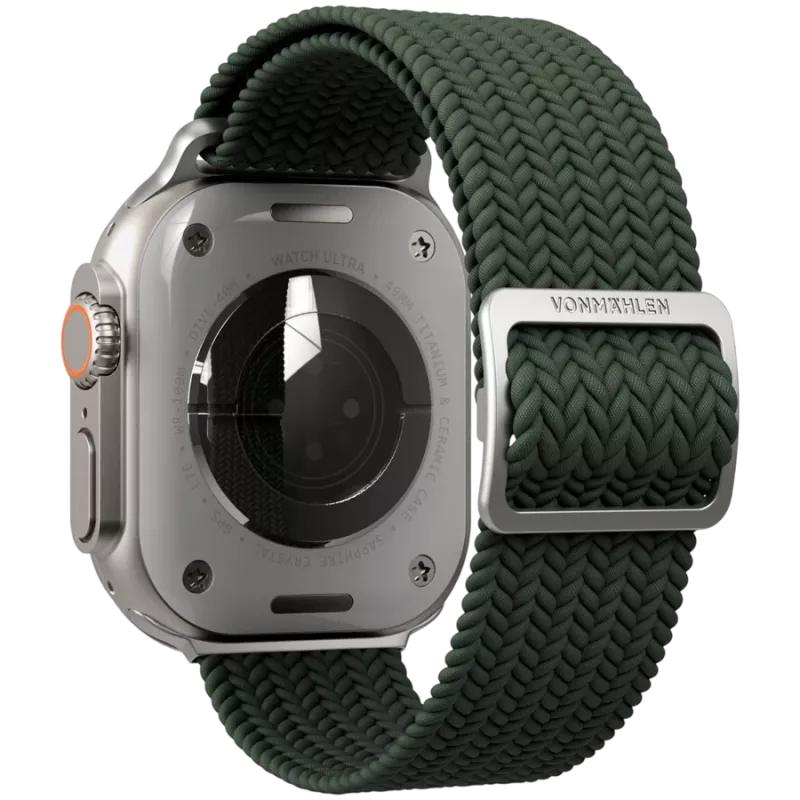 VONMÄHLEN Pleciona pętla do Apple Watch 44/45/46/49mm, oliwkowa