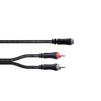 Cordial 14889 kabel Y-adapter audio 3,5 mm stereo jack żeński na 2x RCA żeński 0,3 m czarny PVC kabel podwójny