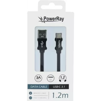 PowerRay kabel USB-C do USB-A do przesyłu danych i ładowania, 1,2 m, tekstylny czarny PR-DCUC120TBK