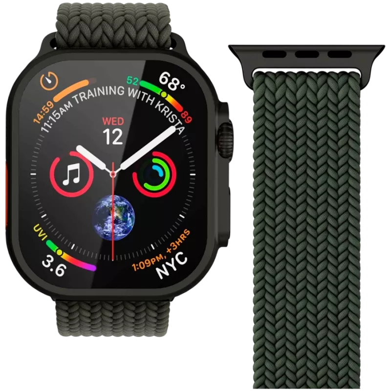 VONMÄHLEN Woven Loop do Apple Watch 44/45/46/49mm, Olive Black