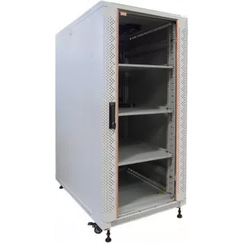 IT-BUDGET 19 inch Szafa serwerowa SRK Zestaw kompletny - 22U - 600x600 mm - Drzwi szklane/ze stali pełnej - 4 aktywne wentylatory - PDU - Półki - Wstępnie zmontowana - Jasnoszara (99ITB19SRK2266GGM)