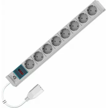 Liebernetz 19 inch 1U szafowy PDU z pomiarem, 8x gniazda Schuko CEE 7/3, wejście C14, kabel 3m, jasnoszary (90LNSDL20SC083)