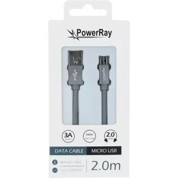 PowerRay kabel danych USB do Micro-USB, 2 m, tekstylny szary, blister PR-DCUM200TGY