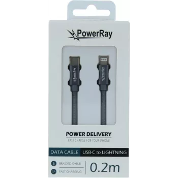 PowerRay kabel do przesyłania danych USB-C na Lightning 0,2 m tekstylny szary PR-DCCL020TGY