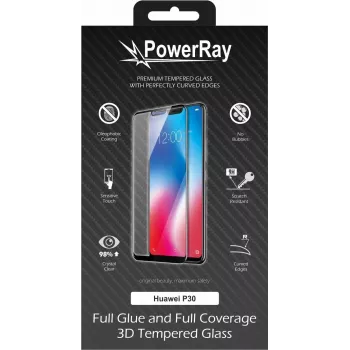 PowerRay Ultra Durable 3D Full Glue szkło hartowane na Huawei P30, czarne, blister PR-3DFGHUAP30BL