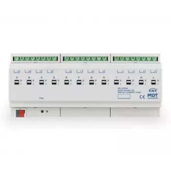 MDT AKI-1216.04 KNX siłownik przełączający, 12-kanałowy, 12 TE szyna DIN, 16/20 A, 230 V AC, obciążenie pojemnościowe 200 µF