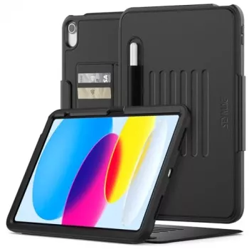 Etui SEYMAC dla iPad 11. generacji/10. generacji 2025/2022 (11/10,9 cala) A16, wstrząsoodporne etui ochronne z automatycznym magnetycznym zamykaniem sleep/wake, slotami na karty, wielokątną podstawką i uchwytem na rysik, czarne