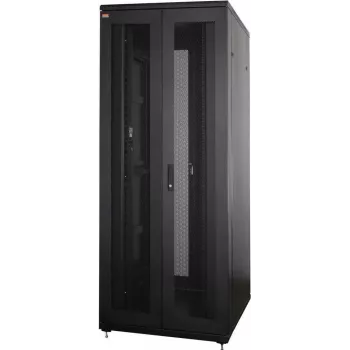 Szafa serwerowa IT-BUDGET 19-calowa SRK - 42U - 800x1000 mm - Perforowane podwójne drzwi z przodu i z tyłu - Kanały kablowe - Flatpack - Czarna 90ITB19SRK42810DTSN