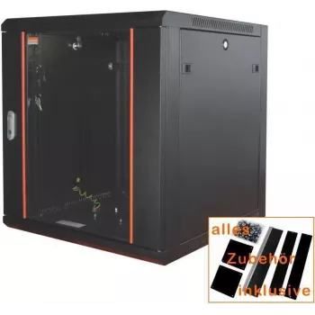 Szafa sieciowa IT-BUDGET 19 inch SWA - 4U - szer. x gł. 570 x 450 mm - Drzwi szklane - Zdejmowane ściany boczne - Montaż ścienny i podłogowy - Zestaw akcesoriów - Czarna (90ITB19WS4645GS)
