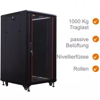 Szafa sieciowa IT-BUDGET 19 inch SRK - 22U - 600x600 mm - Drzwi szklane/pełne - Zmotowana - Czarna 99ITB19SRK2266GSNM