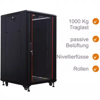 Szafa sieciowa IT-BUDGET 19 inch SRK - 22U - 600x600 mm - Drzwi szklane/pełne - Zmotowana - Czarna 99ITB19SRK2266GSNM