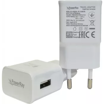 Ładowarka PowerRay PR-TA20EWE, specyfikacja EU 2-pin z CE, 2000mAH, biała, Bulk (PR-TA20EWE)