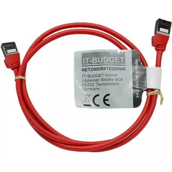IT-BUDGET Cat.8.1 Slim Ethernet komutacinis kabelis, S/FTP, 40 Gbps, 2000 MHz, LSZH, PoE+, czerwony, 1 m 90ITBSLIM81PK1R