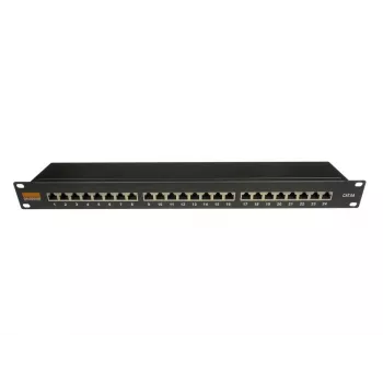 IT-BUDGET 19 inch ekranowany panel krosowy Cat.6A 24-portowy, o małej głębokości, obsługujący PoE+, 1U, czarny 90ITBPP6A1S
