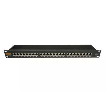 IT-BUDGET 19 inch ekranowany panel krosowy Cat.6A 24-portowy, o małej głębokości, obsługujący PoE+, 1U, czarny 90ITBPP6A1S