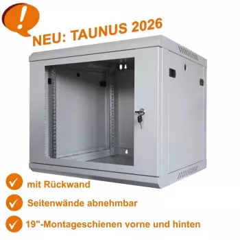Szafa sieciowa 19-calowa IT-BUDGET TAUNUS - 12U, głębokość 450 mm, zamykane szklane drzwi, jasnoszara (90ITB191245GG)