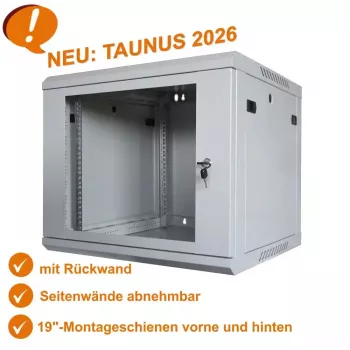 Szafa sieciowa 19-calowa IT-BUDGET TAUNUS - 12U, głębokość 450 mm, zamykane szklane drzwi, jasnoszara (90ITB191245GG)