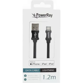 PowerRay PR-DCUL120TBK kabel USB-A do Lightning z certyfikatem MFi, pleciony nylonowy kabel do przesyłu danych i ładowania, 1,2 m, czarny