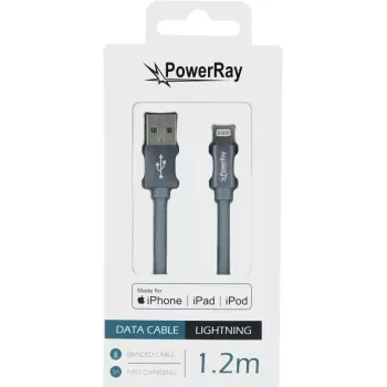 PowerRay kabel USB do Lightning MFi pleciony 1,2m tekstylny szary PR-DCUL120TGY