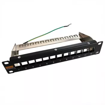 IT-BUDGET 10 inch Pusta Panel Krosowy na Moduły Keystone - 12 Portów - Ekranowany - 1U - Niezaładowany - Czarny (90ITB10MT12PS)