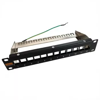 IT-BUDGET 10 inch Pusta Panel Krosowy na Moduły Keystone - 12 Portów - Ekranowany - 1U - Niezaładowany - Czarny (90ITB10MT12PS)