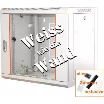 Szafa teleinformatyczna IT-BUDGET 19 inch SWA - 12U - 570x450 mm - Drzwi szklane - Zdejmowane boki - Montaż ścienny/podłogowy - Zestaw akcesoriów - Czysta biel 90ITB19WS12645GW
