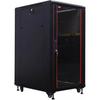 Szafa serwerowa IT-BUDGET 19 inch SRK - 27U - 800x1000 mm - Drzwi szklane/ze stali pełnej - Kanały kablowe - Zmotowana - Czarna 99ITB19SRK27810GSNM