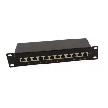 IT-BUDGET 10 inch Panel krosowy - Ekranowany - Cat.6A - 500MHz - 12 portów RJ45 - Obsługa PoE+ - 1U - Czarny (90ITB10PP6AS)