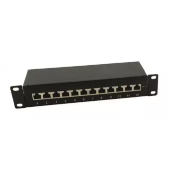 IT-BUDGET 10 inch Panel krosowy - Ekranowany - Cat.6A - 500MHz - 12 portów RJ45 - Obsługa PoE+ - 1U - Czarny (90ITB10PP6AS)