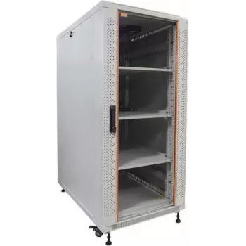 IT-BUDGET 19 inch szafa serwerowa SRK zestaw kompletny - 27U, 600x1000 mm, drzwi szklane/pełne, 4 wentylatory aktywne, PDU, półki, jasnoszara 90ITB19SRK27610GG