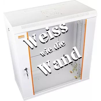 IT-BUDGET 19 inch szafa sieciowa ścienna SWA 12U 600x300mm z drzwiami szklanymi, zdejmowanymi bokami, czysta biel 90ITB19WS1263GW