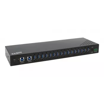 EXSYS EX-11236HMS 16-portowy przemysłowy hub USB 3.2 Gen 1 z ochroną ESD 15KV, montaż ścienny i na szynie DIN