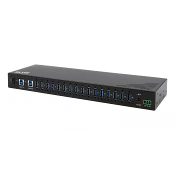 EXSYS EX-11236HMS 16-portowy przemysłowy hub USB 3.2 Gen 1 z ochroną ESD 15KV, montaż ścienny i na szynie DIN
