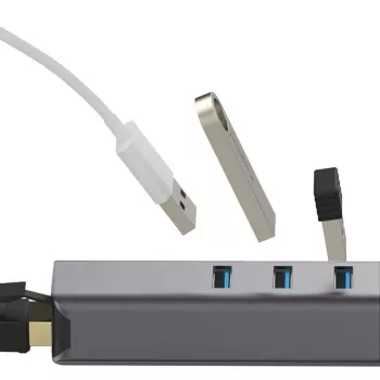 EXSYS EX-1133-N-3 Hub USB 3.2 Gen 1 z 3 portami USB-A i Gigabit Ethernet (USB-C)