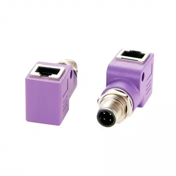 EXSYS EX-49522 M12 D-Code 4-pin męski na RJ45 żeński adapter Ethernet przemysłowy pod kątem 90°
