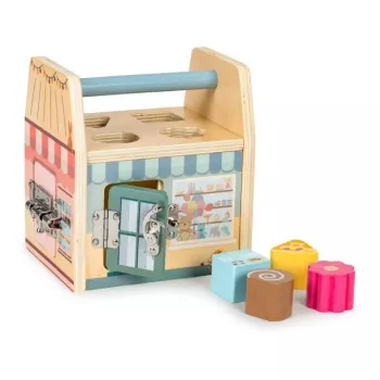 Gerardo's Toys Drewniany domek z zamkami zabawka edukacyjna dla małych dzieci 18m+