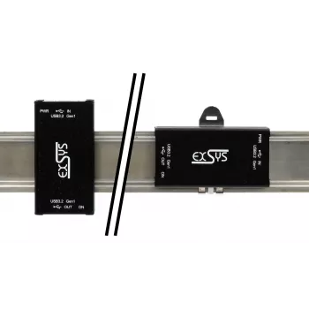 EXSYS EX-1502HMVS Przemysłowy adapter 1-portowy USB-C 3.2 Gen 1 na USB-A z ochroną przeciwprzepięciową ESD 15KV, montaż na szynie DIN, 9-48V DC