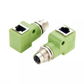 EXSYS EX-49543 adapter M12 X-Coded 8-pin żeński na RJ45 żeński 90°, 10GbE, IP67