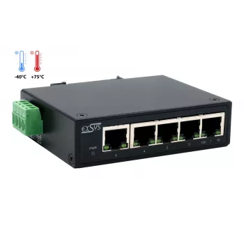 EXSYS 5-portowy przemysłowy switch Ethernet, 10/100 Mbps, DIN-Rail, -40° do +75°C EX-6200-T