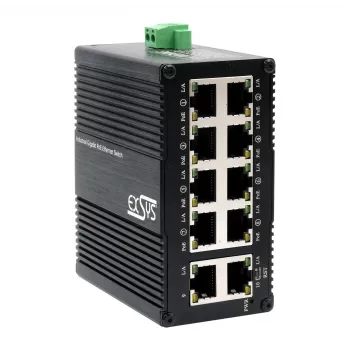 EXSYS Mini 10-portowy przemysłowy przełącznik Gigabit PoE+ z zarządzaniem przez WWW (EX-62036MPOE)