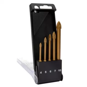 C.K Tools T3059 Zestaw wierteł do szkła, 5 sztuk (4-10 mm), końcówka z węglika wolframu, do szkła, płytek, ceramiki, porcelany, luster