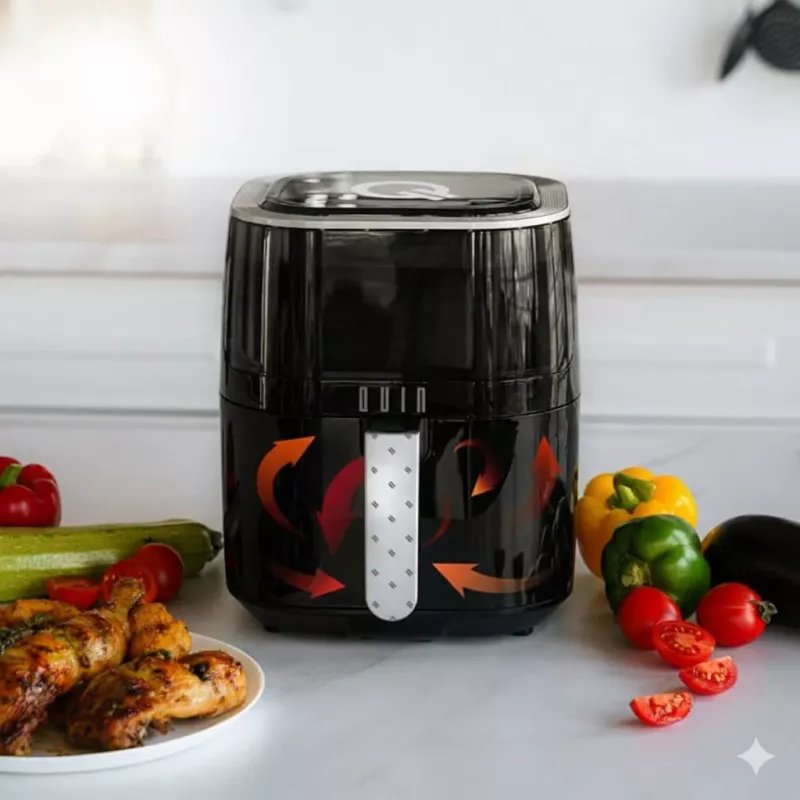 QUIN 4,5L cyfrowa frytkownica beztłuszczowa, 1500W, 80-200°C, timer 60 min, 8 programów, czarna