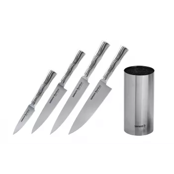 SAMURA Bamboo 4-elementowy zestaw noży ze stojakiem bambusowym, stal AUS-8