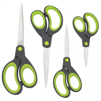 Zestaw nożyczek Rapesco Soft Grip, 4 sztuki, ostrza ze stali nierdzewnej, ergonomiczne uchwyty, 21cm/17cm/13cm/9cm, czarno-szare 1576